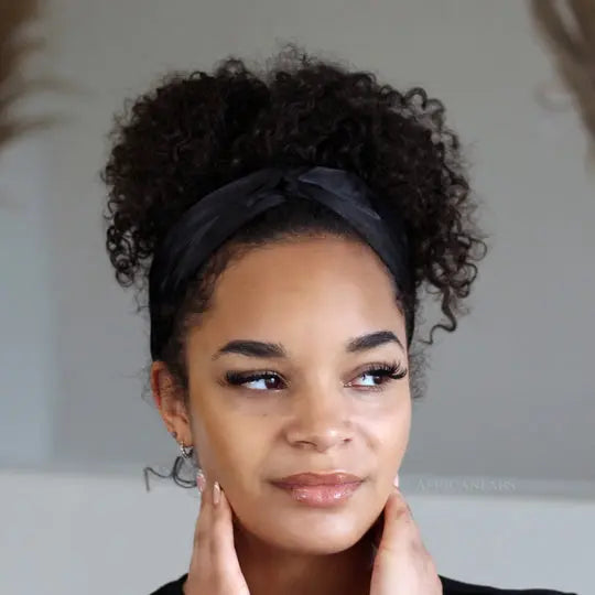 African Fabs Satin Headband With Twist Black