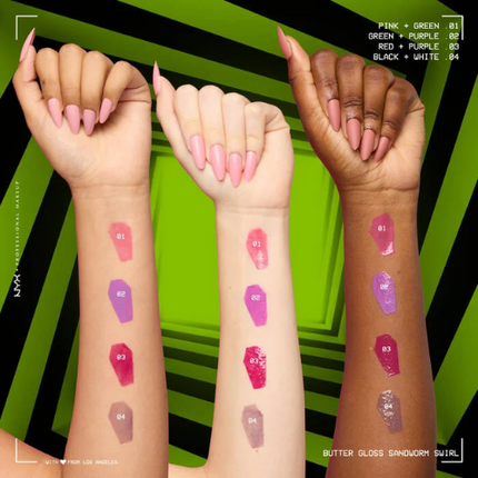 NYX Professional Makeup x Beetlejuice Butter Lip Gloss Sandworm Swirl 01 Pink + Green