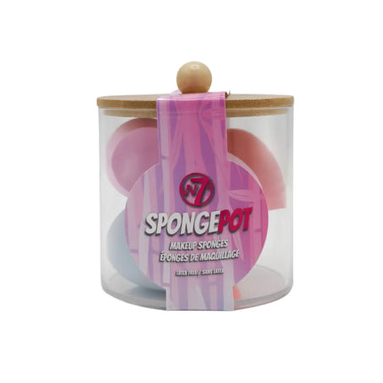 W7 Cosmetics Sponge Pot With Bamboo Lid Make up Sponges