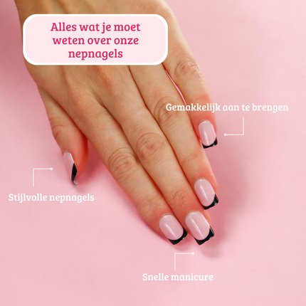 Boozyshop Press On French Nails Black /  Pink