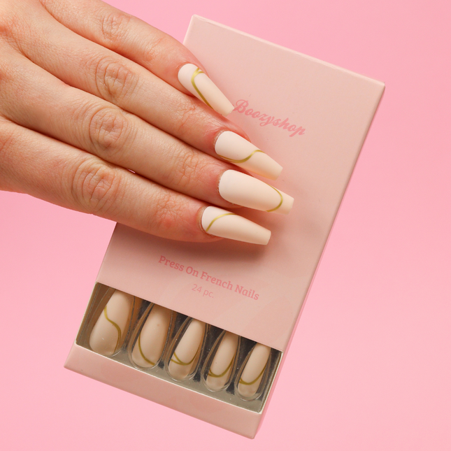 Boozyshop Press On French Nails Nude Goldstrike