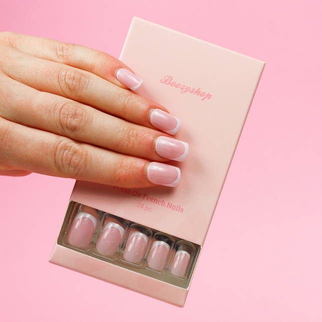 Boozyshop Press On French Nails White / Pink